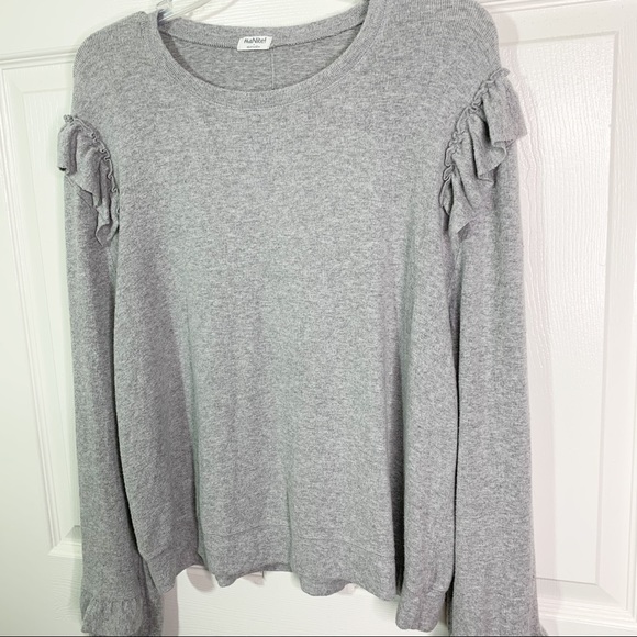 Hello Nite! Crewneck Ruffle Sleeve Ultra Cozy Pullover Top In Heather Grey M/L - Picture 2 of 6